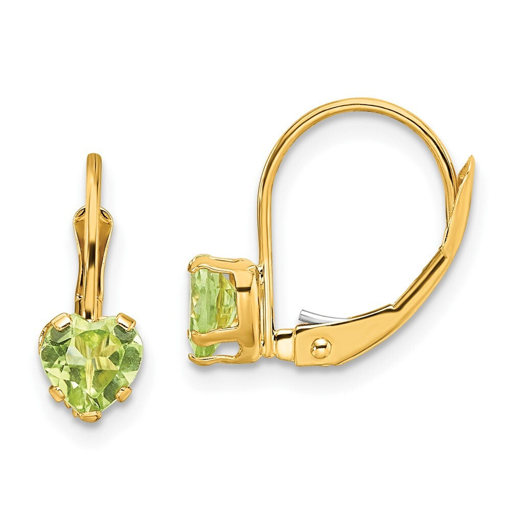 14k Yellow Gold 5mm Heart Peridot Leverback Earrings Gift for Women