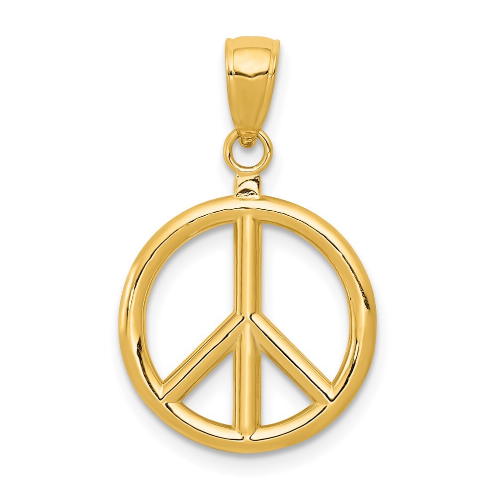 14k Yellow Gold 3D Polished Peace Sign Charm Pendant for Women