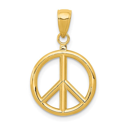14k Yellow Gold 3D Polished Peace Sign Charm Pendant for Women