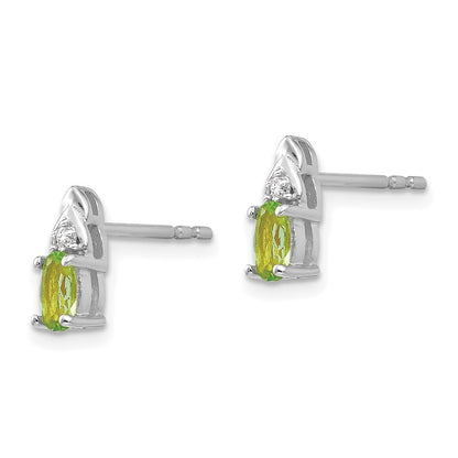 14k White Gold Peridot and Diamond Stud Earrings Gift for Women