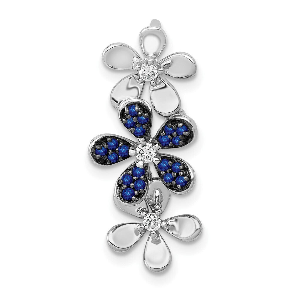 14k White Gold Diamond and Sapphire 3 Flowers Pendant for Women
