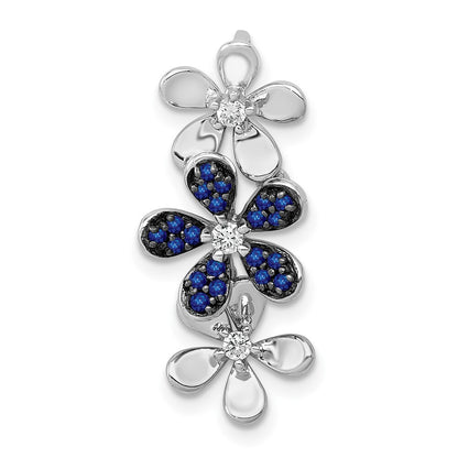 14k White Gold Diamond and Sapphire 3 Flowers Pendant for Women