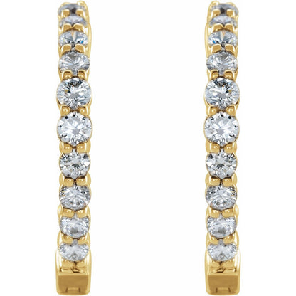 14k Gold 1Ct Lab-Grown Diamond Inside-Outside Hinged 19.3 mm Hoop Earrings