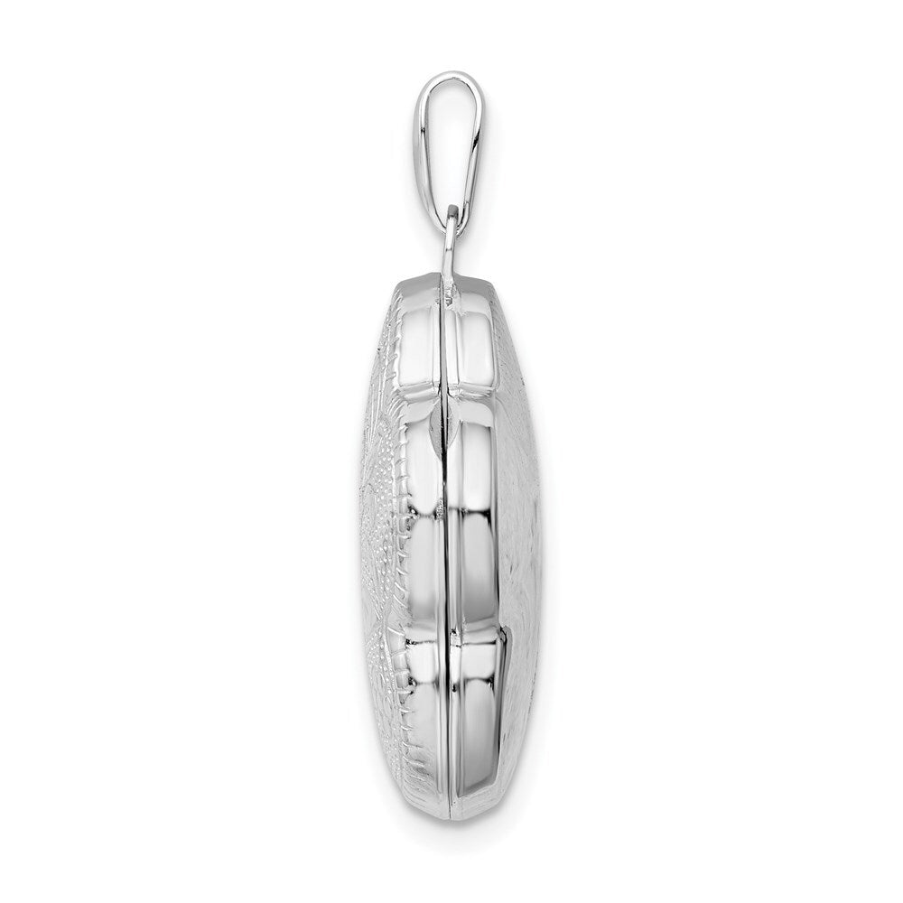 Sterling Silver Rhodium-plated Polished 21mm Domed Swirl Flower Locket
