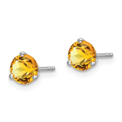 14k White Gold Round Citrine Stud Earrings Gift for Women
