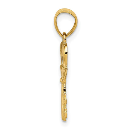 14k Yellow Gold Polished Swans Heart Key Charm Pendant for Women