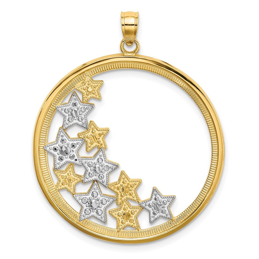 14k Yellow Gold Rhodium Stars in Round Frame Charm