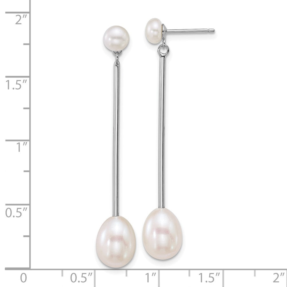 Sterling Silver 5-6mm & 7-8mm Freshwater Cultured Pearl & Bar Dangle Earrings