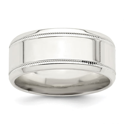 Sterling Silver 6mm Polished Flat Milgrain Beveled Edge Fancy Band Ring Size 11