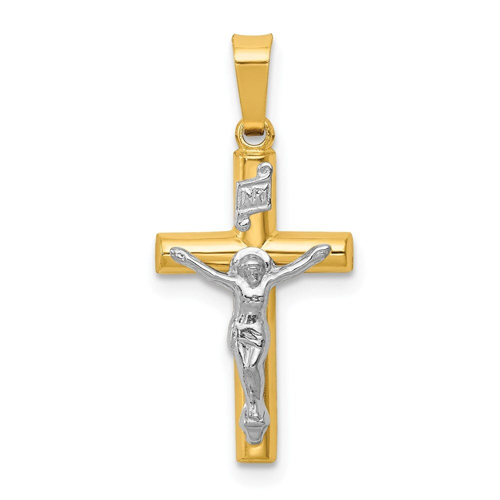 14k Two-tone Gold INRI Hollow Crucifix Pendant for Women