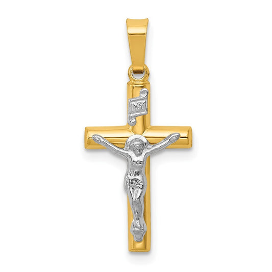 14k Two-tone Gold INRI Hollow Crucifix Pendant for Women