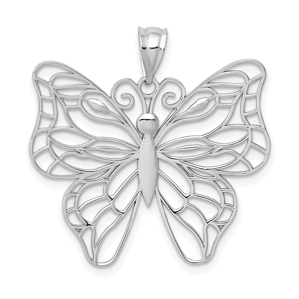 14k White Gold Polished Large Butterfly Pendant for Women