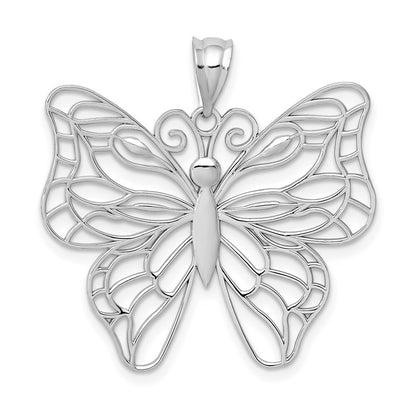 14k White Gold Polished Large Butterfly Pendant for Women