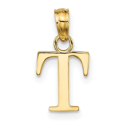 14k Yellow Gold Polished Block Letter T Initial Pendant for Women