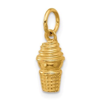 14k Yellow Gold Swirl Ice Cream Cone Charm Pendant for Women