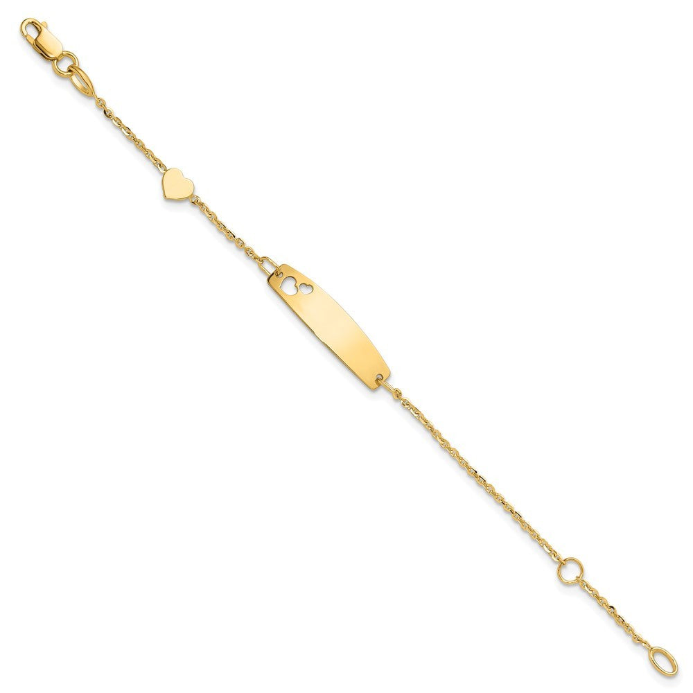 14k Yellow Gold  Heart 24x6mm Cut-out Heart Plate 5.5" ID Bracelet