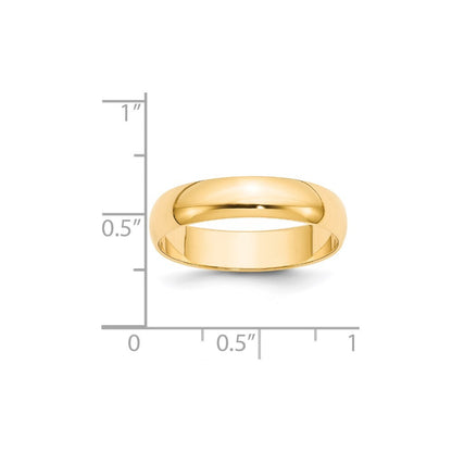14K Yellow Gold Yellow Gold 5mm Lightweight Half Round Wedding Band Size 6