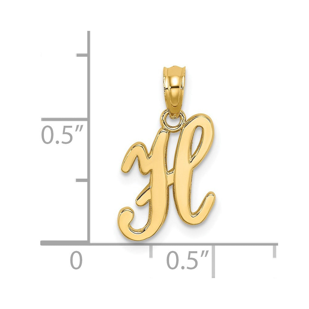 14k Yellow Gold Script Letter H Initial Pendant
