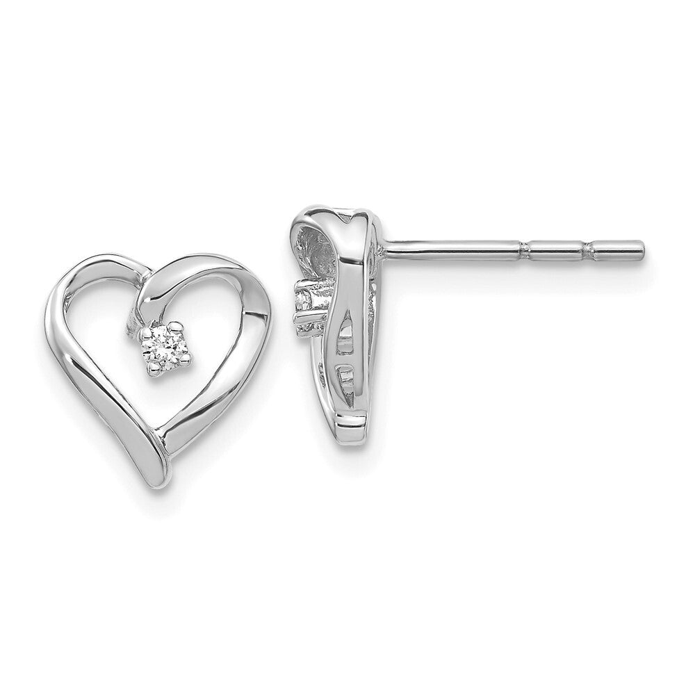 14k White Gold AA Diamond Heart Stud Earrings Gift for Women
