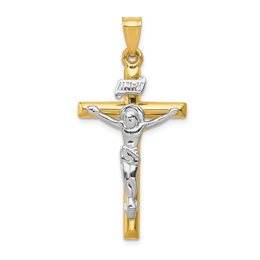 14k Two-tone Gold INRI Crucifix Pendant for Women