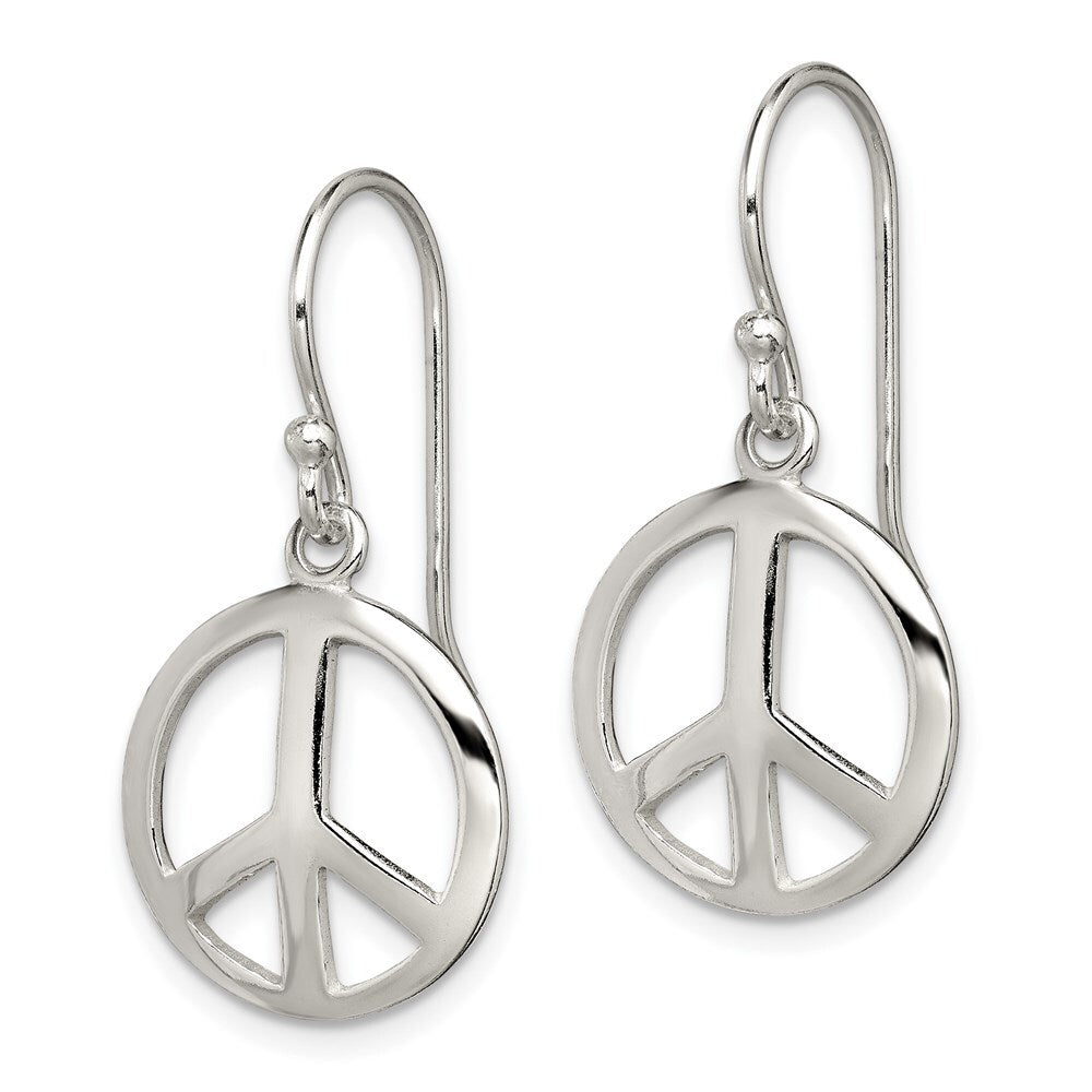 Sterling Silver Polished Peace Dangle Earrings