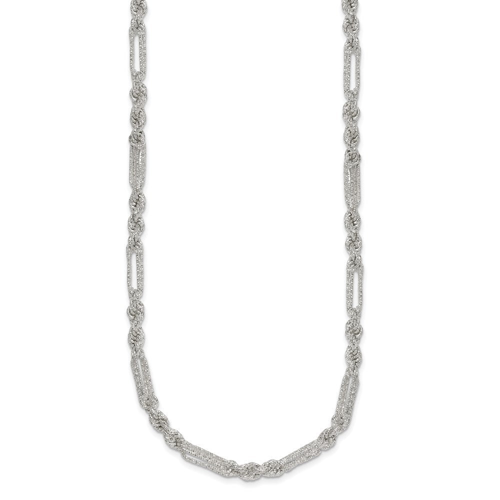 Sterling Silver Polished Textured 4.5mm Figaro Rope 18 inch Necklace