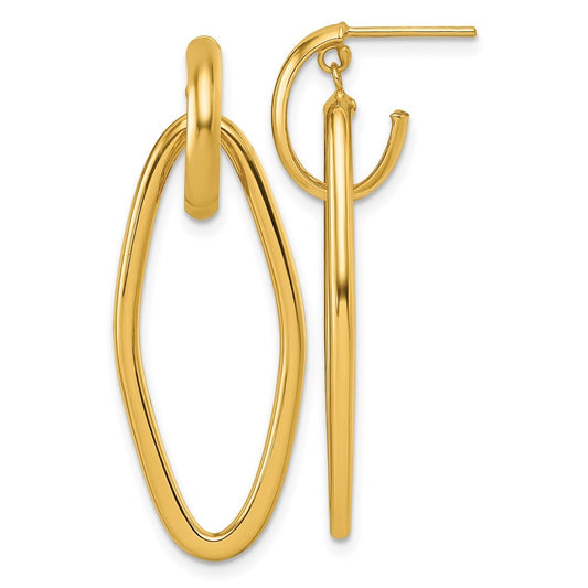 14k Yellow Gold Polished Oval Dangle C-Hoop Earrings