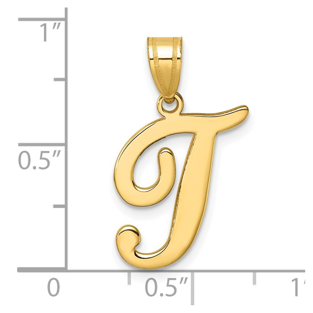 14k Yellow Gold Script Letter T Initial Pendant for Women