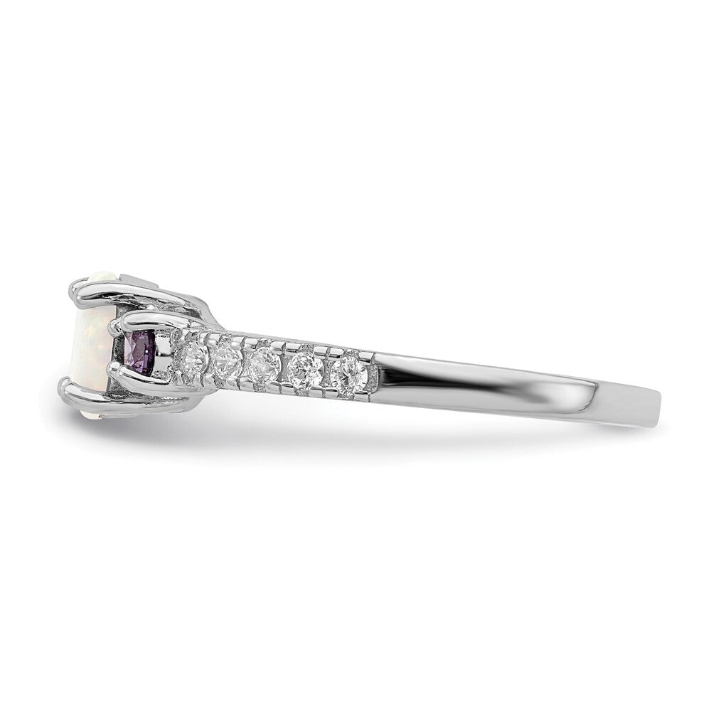 Sterling Silver Rhodium-plated Lab Created Opal/Cubic Zirconia Ring Size 6