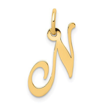 14k Yellow Gold Small Fancy Script Letter N Initial Charm Pendant for Women