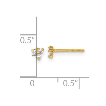 14k Yellow Gold Polished Cubic Zirconia Triangle Stud Earrings Gift for Women