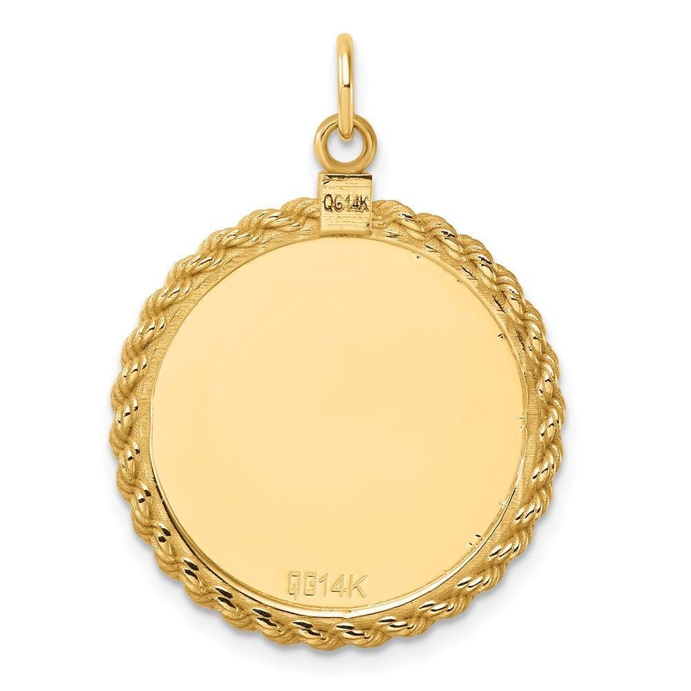 14k Yellow Gold Plain .013 Gauge Circular Engravable Disc with Rope Charm