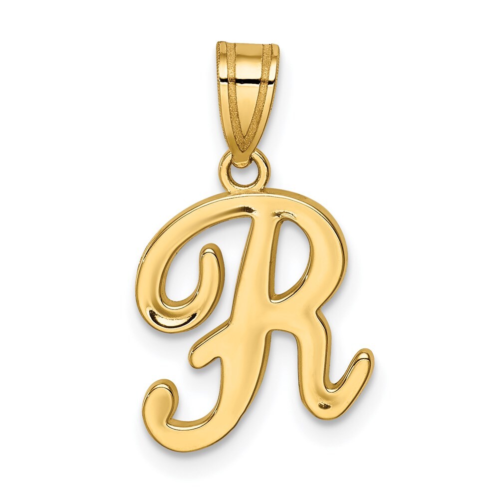 14k Yellow Gold Script Letter R Initial Pendant for Women