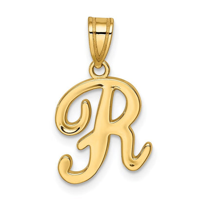 14k Yellow Gold Script Letter R Initial Pendant for Women