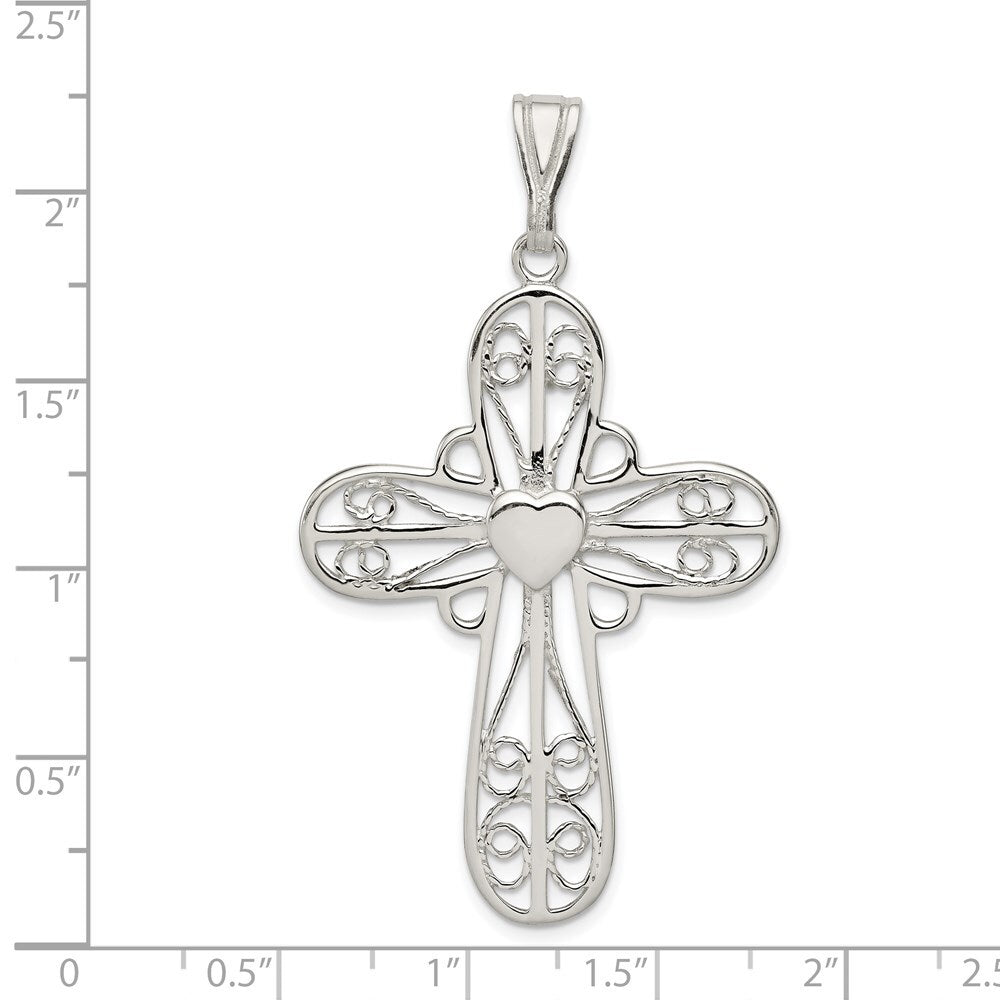 Sterling Silver Heart Cross Pendant Holiday Gift for Women