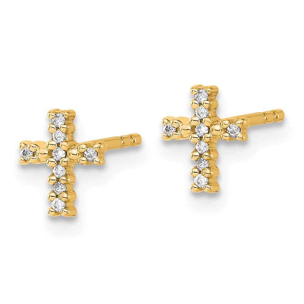 14k Yellow Gold w/Rhodium Diamond Cross Earrings