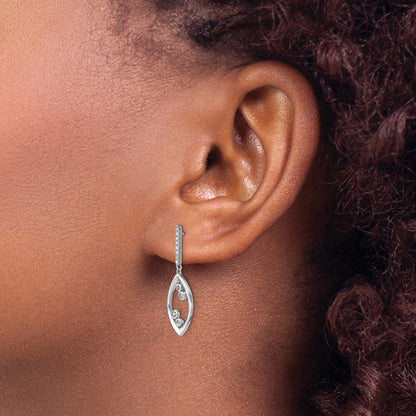 14k White Gold Polished Fancy Dangle Diamond  Earrings