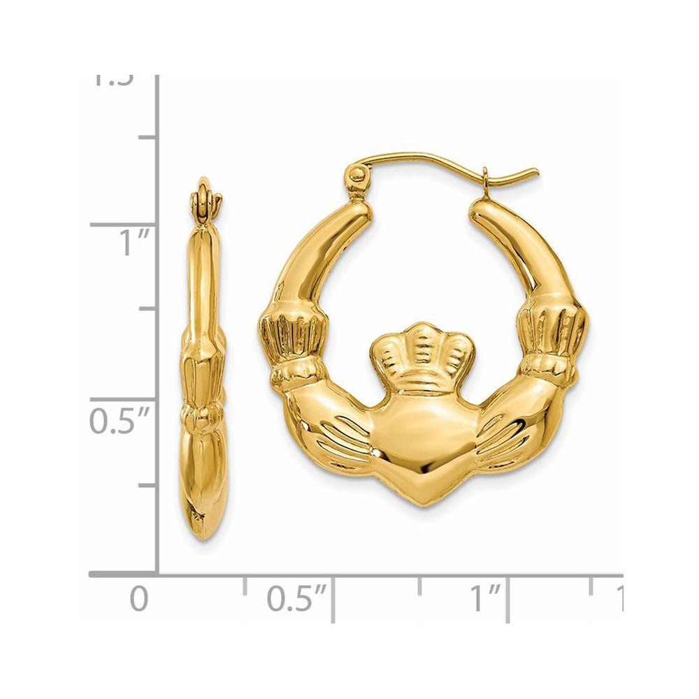 14k Yellow Gold Polished Claddagh Hoop Earrings