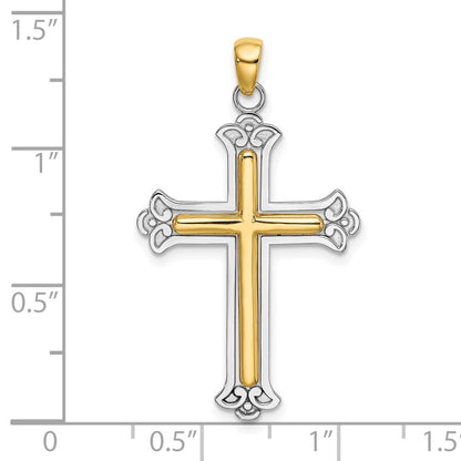14k Two-tone Gold Polished Cross Charm Pendant for Women