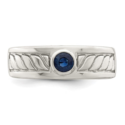 Sterling Silver Rhodium-plated Men's Blue Sapphire Ring Size 9
