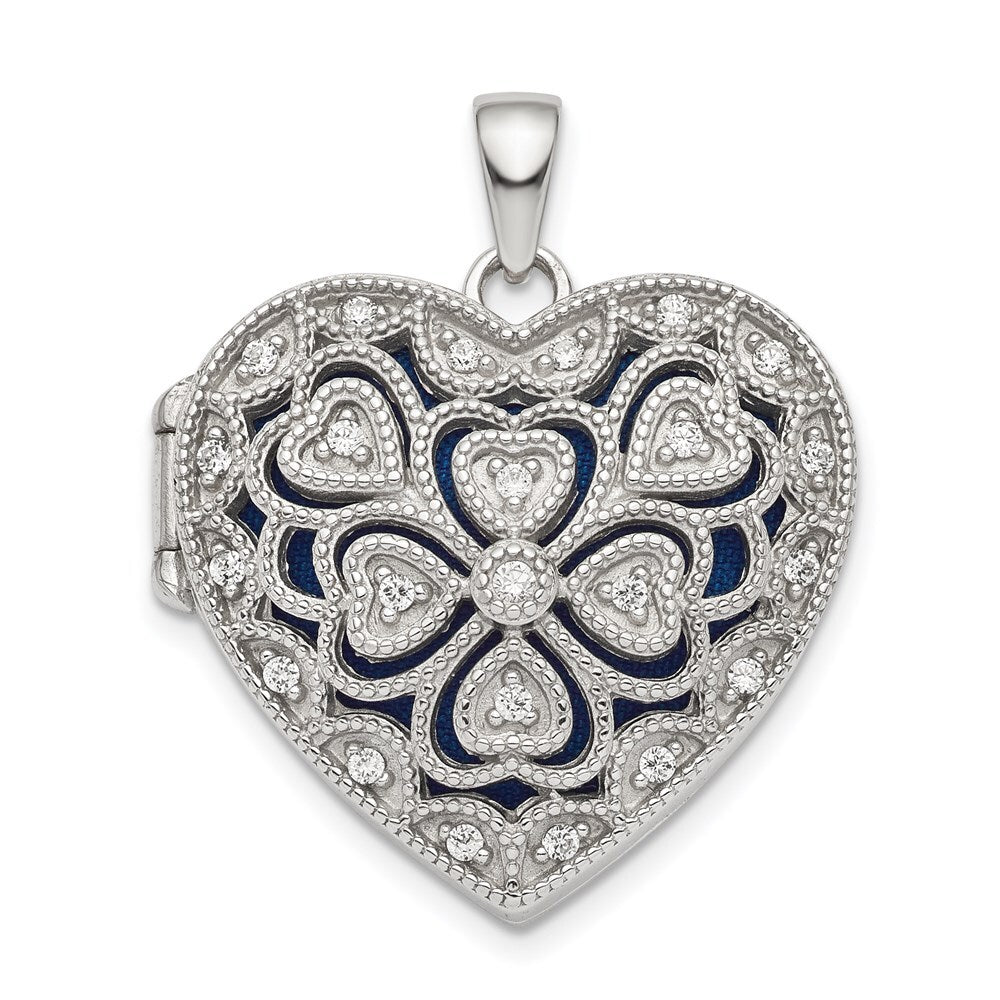 Sterling Silver Rhodium-plated Fancy Cubic Zirconia Heart Locket