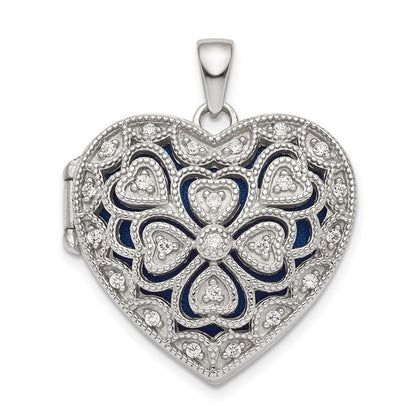 Sterling Silver Rhodium-plated Fancy Cubic Zirconia Heart Locket