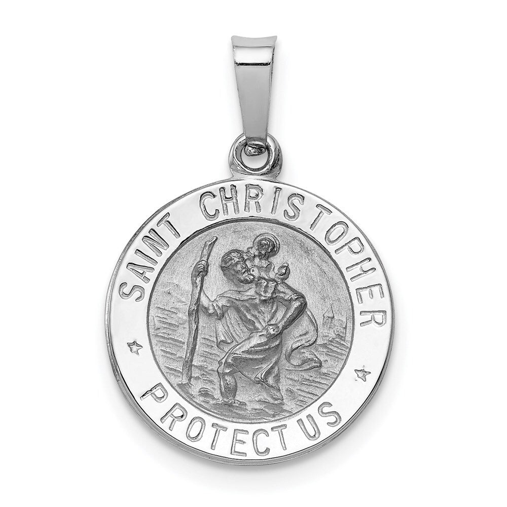 14k White Gold Saint Christopher Medal Charm Pendant for Women