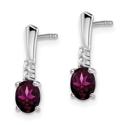 14k White Gold Oval Rhodolite Garnet and Diamond Dangle Earrings Gift for Women