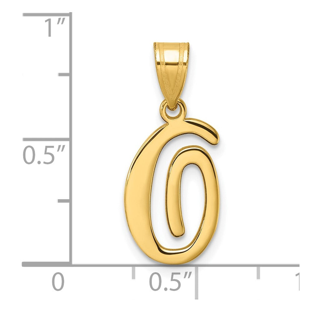 14k Yellow Gold Script Letter O Initial Pendant for Women