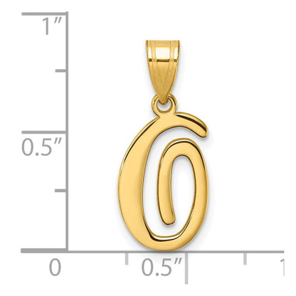 14k Yellow Gold Script Letter O Initial Pendant for Women