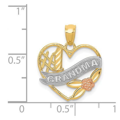 14k Two-tone Gold White Rhodium #1 GRANDMA Heart Pendant for Women