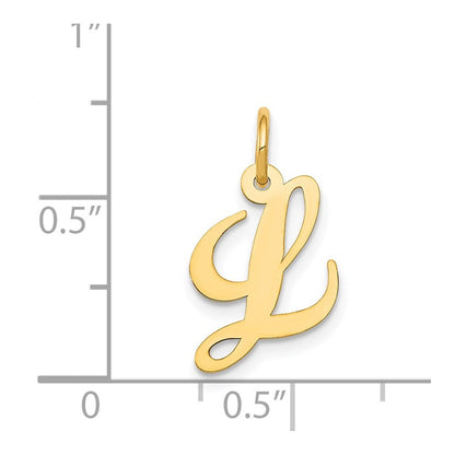 14k Yellow Gold Small Fancy Script Letter L Initial Charm Pendant for Women