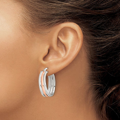 Sterling Silver Rose-tone Polished Wavy Hoop Earrings