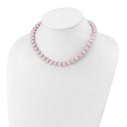 Sterling Silver Rhodium-plated 9-10mm Purple Cultured Pearl Necklace 16"